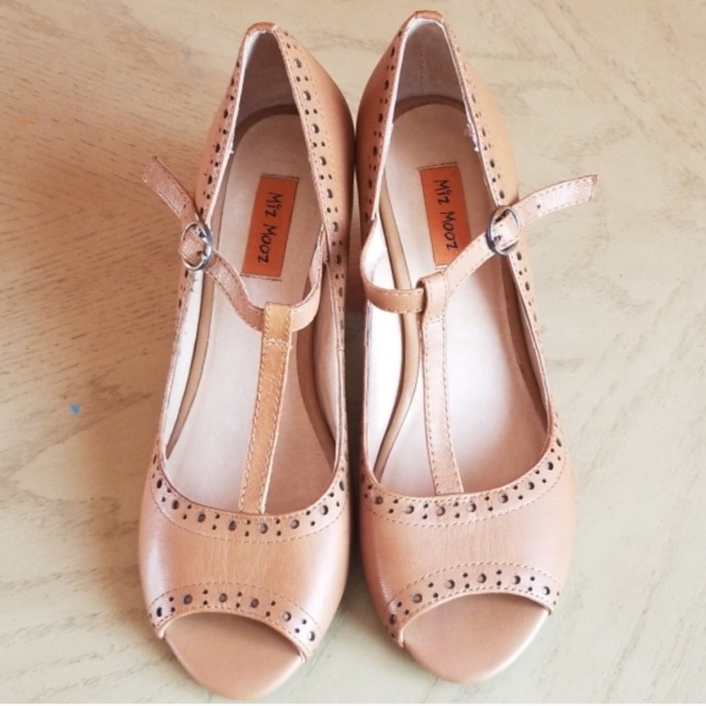 Miz Mooz Phoebe Peep Toe Leather Retro Pumps
